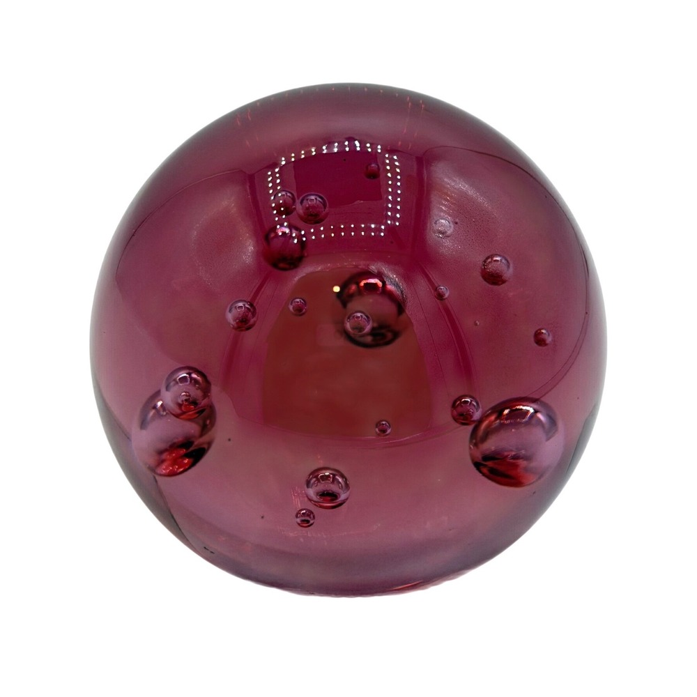 Vintage Purple Controlled Bubble‎ Art Glass Paperweight Cranberry Glass Orb 3"